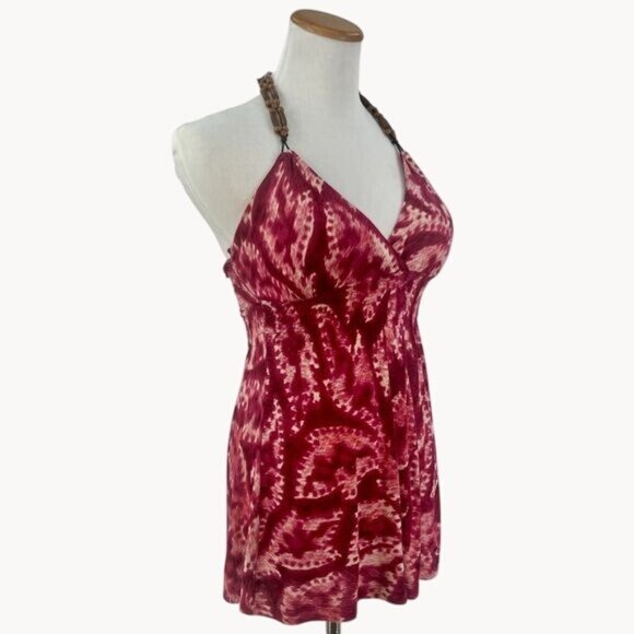 Vintage Y2K GUESS Tie Dyed Plunging Neckline Sexy Coquette Beaded Halter Top - Picture 2 of 11